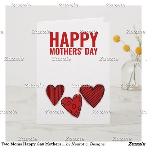 Two Moms Happy Gay Mothers Day Red Card Zazzle Mothers Day Greeting Cards Cards I Love