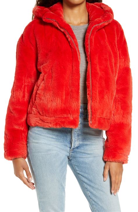 Ugg Ugg Mandy Faux Fur Hooded Jacket In Red Lyst