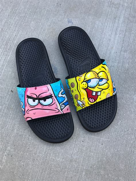 Spongebob Squarepantsthemed Hand Painted Nike Slides Aka Sandals Flip