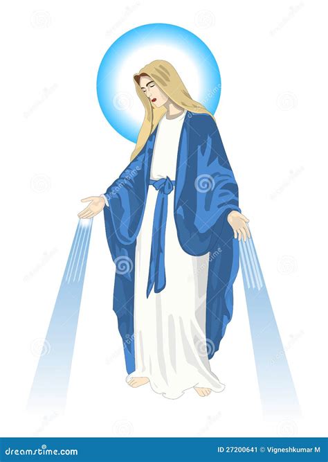 Sacred Image Of The Virgin Mary In Blue Robes With Radiant Halo Stock