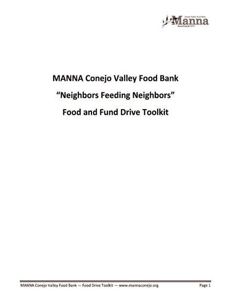 Fillable Online Mannaconejo Food Drive Toolkit Manna Conejo Valley