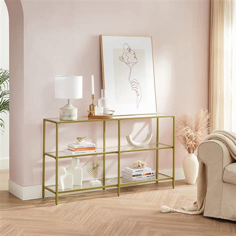 Gold Color 3 Tier Glass Console Sofa Table Vasagle