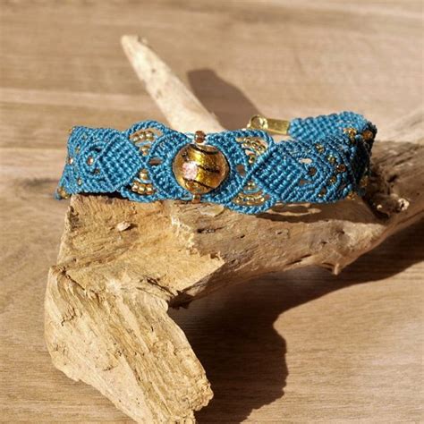 Parure de bijoux en micro macramé bleu pétrole Créaléliam