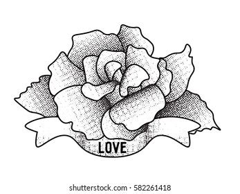 Old School Rose Tattoo Ribbon Word Stock Vector Royalty Free