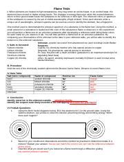 Flame Tests Lab Docx Flame Tests I When Elements Are Heated To High