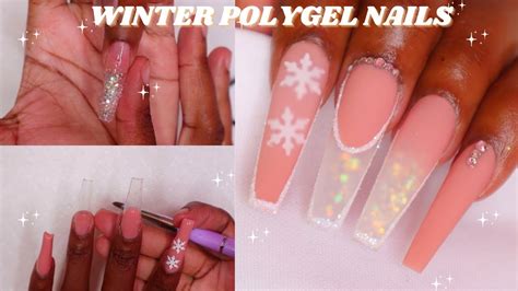 EASY WINTER POLYGEL NAIL TUTORIAL ENCAPSULATED GLITTER NUDE NAILS YouTube