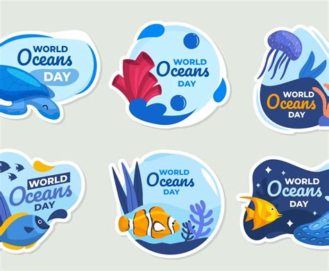 World Oceans Day Sticker Set Vector Art And Graphics