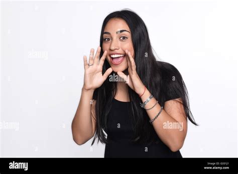 Beautiful Young Woman Shouting And Screaming Isolated White Background