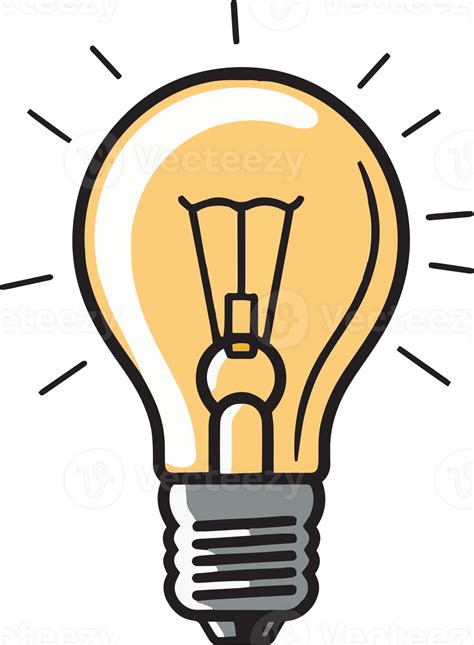 Hand Drawn Vintage Light Bulb Logo In Flat Line Art Style Png