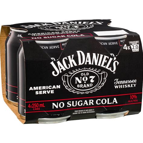 Jack Daniel S American Serve No Sugar Cola Cans 250ml X 4 Pack Woolworths