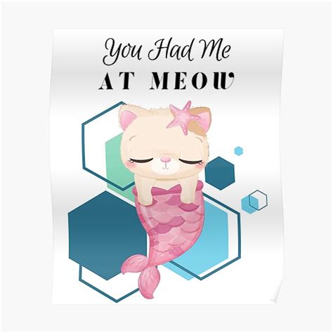 You Had Me At Meow Pink Sleepy Meowmaid Cartoon Cat Mermaid