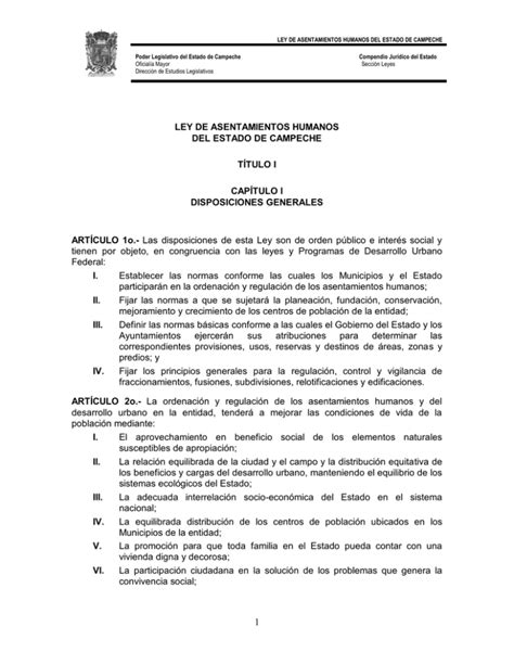 Ley De Asentamientos Humanos Del Estado De Campeche