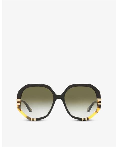 Chloé Ch0105s Hexagonal Frame Acetate Sunglasses In Black Lyst