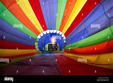 View From The Inside Of Hot Air Balloon As Fire Heats The Air The Balloon Rises Off The Ground