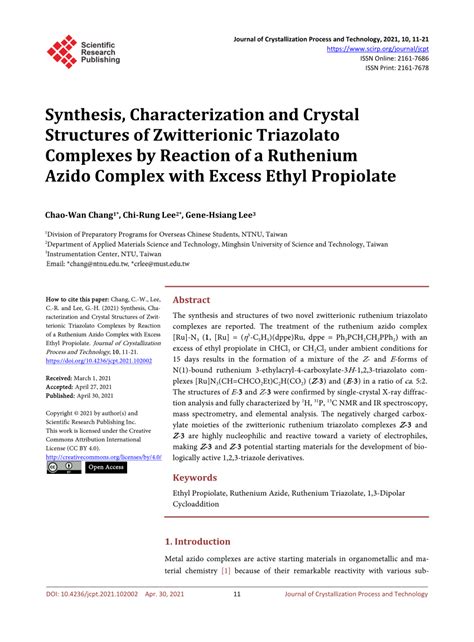 PDF Synthesis Characterization And Crystal Structures Of