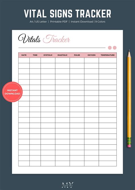 Vitals Log Printable Vital Signs Tracker Vitalsigns Template Vital