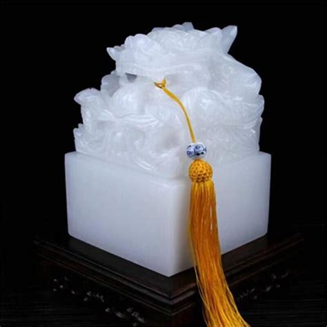 Chinese Handmade Dragon Carved Natural White Jade Square Seal EBay