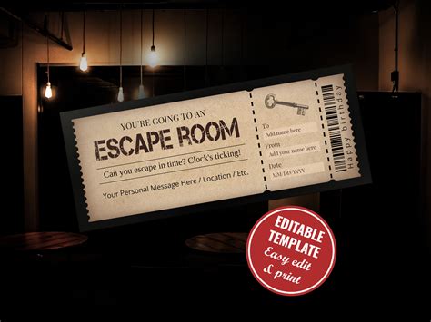 Editable Escape Room Last Minute Printable T Voucher For Instant Download Editable Escape