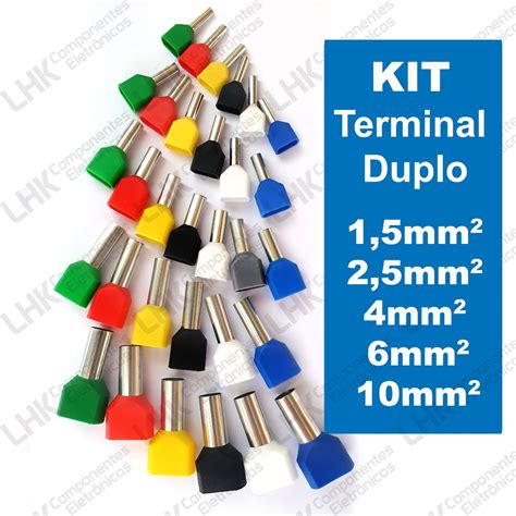 Kit Terminal Tubular Ilhós DUPLO 1 5mm 2 5mm 4mm 6mm 10mm em cores