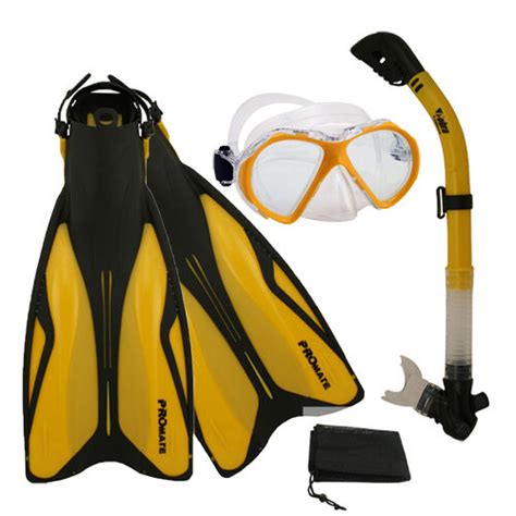 Promate Deluxe Snorkeling Diving Mask Dry Snorkel Fins Flippers Gear