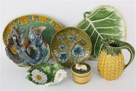 8 PIeces of Majolica Ceramics - 8 Miscellaneous Pieces of Majolica Ceramics - Rafael Osona ...