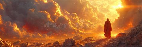 Man Standing In Front Of Fire Filled Sky Generative AI Stock Image