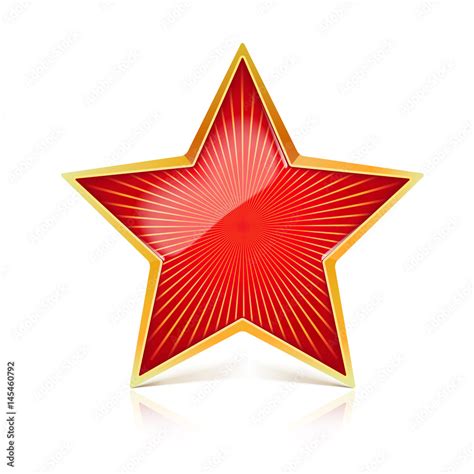 Red star with gold metal rim and radiating from the center rays ...