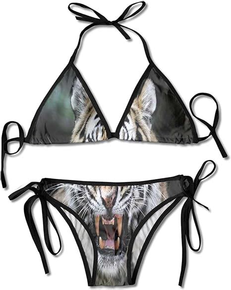 Laoenp Women S Piece Triangle Bikini Adjustable Straps Bathing Suit Swimsuit Tiger Face With