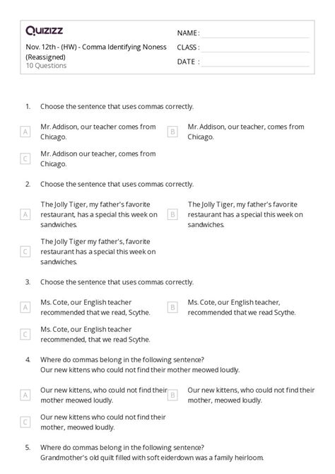 50 Commas After An Introductory Phrase Worksheets For 6th Year On