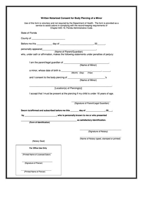 Printable Piercing Consent Form