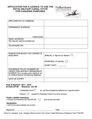 Fillable Online Shepway Gov Royal Military Canal Canoe Application 11