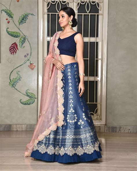 Navy Blue Banarasi Silk Lehenga Set Black Rainbow Sequin Clutch