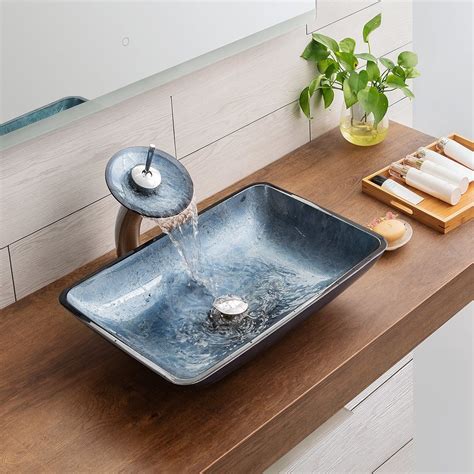 Art Vessel Vanity Rectangle Lavatory Glass Countertop Bathroom Sink