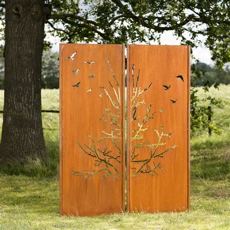 Gartenwand Sichtschutz Diptychon Vögel rost Stahl 150x195 cm Amazon de