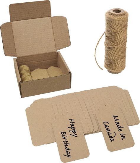 Lot de 100 étiquettes de prix en papier kraft avec ficelle de jute