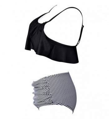 Women S Swimsuit 2 Piece Bikini Set Flounce Falbala Padded Black And White Stripe High Waisted