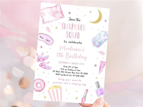 Editable Slumber Party Birthday Invitation Sleepover Birthday Etsy