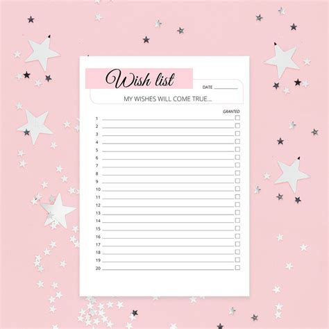 Wish List Printable Template Digital Wish List Wish List Wish List