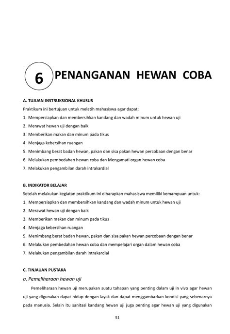 Penanganan Hewan Coba Penanganan Hewan Coba A Tujuan Instruksional