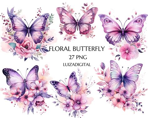 Watercolor Floral Butterfly Clipart Pastel Butterfly Png Fairy Garden