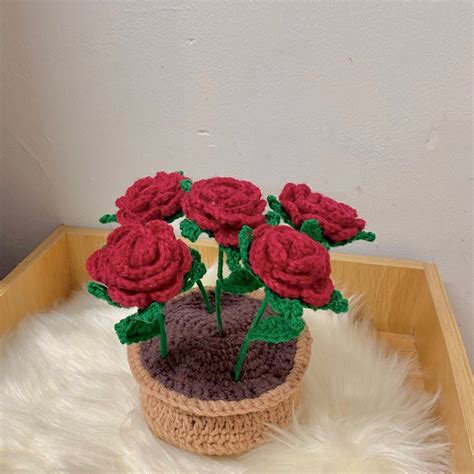 CROCHET POT ROSES KAIT, Furniture & Home Living, Home Decor, Artificial ...