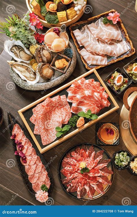 Seafood Cuisine Plate And Beef Sliced Meat For Hot Pots Pork Slices Stock Photo Image Of