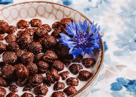 Cereales Para El Desayuno Cereales De Chocolate En Leche Con Flor De