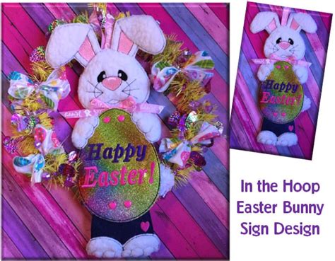 In The Hoop Easter Bunny Sign Embroidery Machine Design Etsy