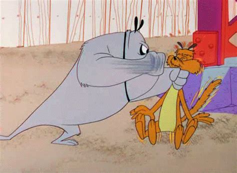 A Cartoon Character Holding Onto The Tail Of Another Character In Front