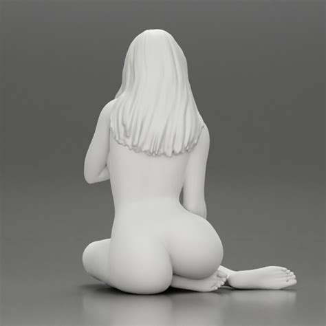 3D Printable Sexy Naked Woman Sitting And Covering Breasts With Hand By 3DGeschaft Miniatures