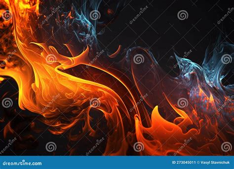 Fire Flame On Dark Background Flying Burning Fire Particles With Smoke