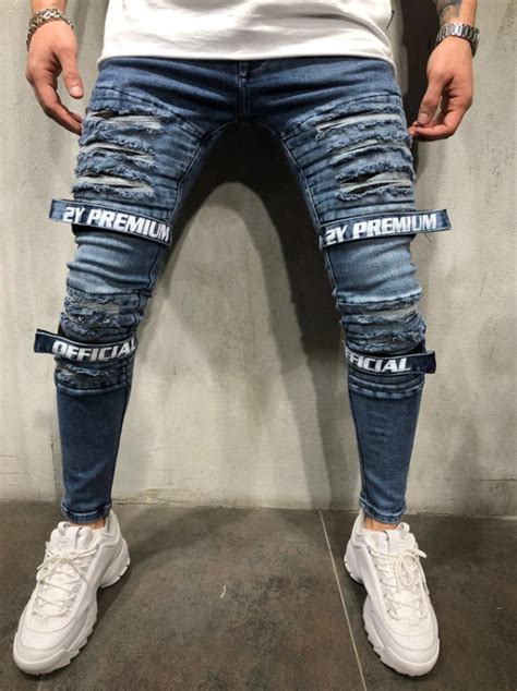 Street Style Ripped And Repaired Jeans Mens Street Style Repair Jeans