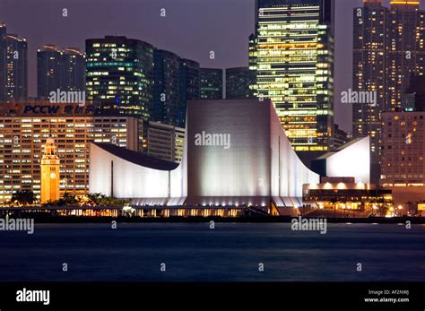 The Hong Kong Cultural Centre & Clocktower at Night, Tsim Sha Tsui ...