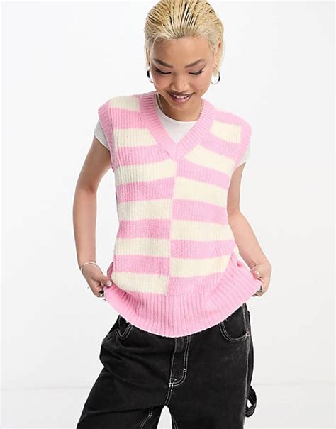 Violet Romance Cropped Knit Vest In Pink Stripe Asos